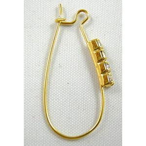 Golden Copper leaveback earring with Rhinestone, Nickel Free