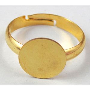 round cabochon settings and adjustable finger Ring, copper, gold plated
