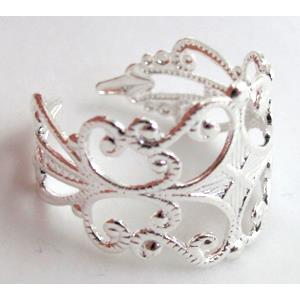 Baroque style copper Ring, adjustable, silver plated