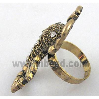 finger Ring, alloy bead, adjustable, antique gold
