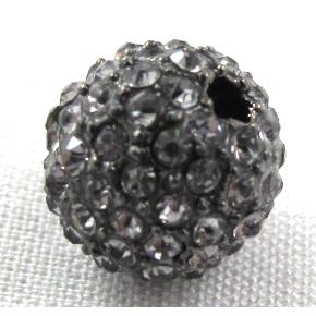 round alloy beads, paved grey crystal rhinestone, black