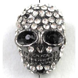 bracelet spacer, alloy Skull with rhinestone, black