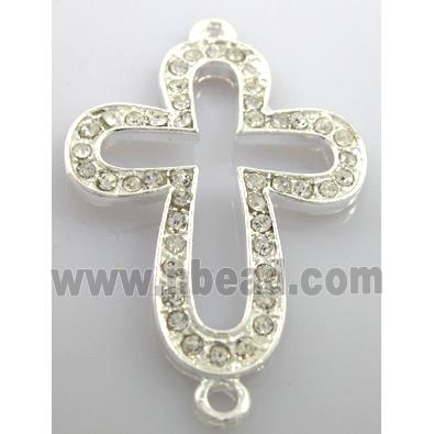 bracelet bar, alloy four-leaf clover cross Rhinestone pave, silver plated