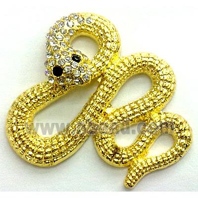 bracelet connector, alloy with mid-east Rhinestone, snake, gold plated