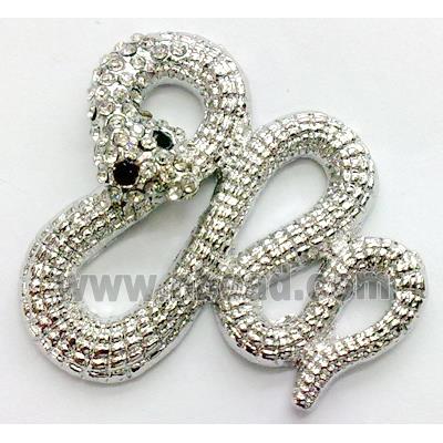 bracelet connector, alloy with mid-east Rhinestone, snake, platinum plated