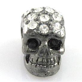 Skull charm with rhinestone, alloy bead, black
