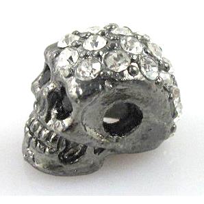 Skull charm with rhinestone, alloy bead, black