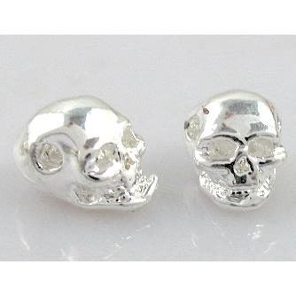 Skull charm, alloy bead, silver plated