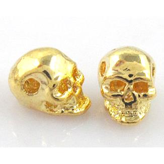 Skull charm, alloy bead, gold