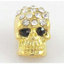 3-D Skull charm, alloy bead, gold