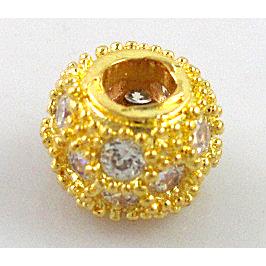 alloy bead with zircon, rondelle, gold plated