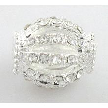 Alloy bead with rhinestone, silver plated