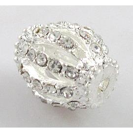 Alloy bead with rhinestone, silver plated