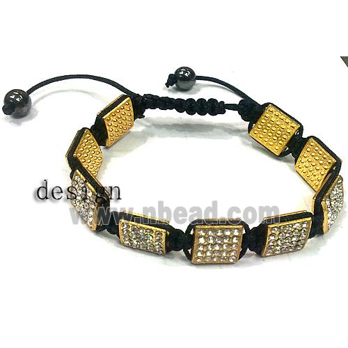 bracelet spacer, alloy bead with rhinestone, platinum plated