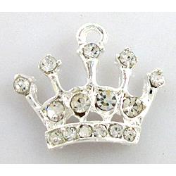Crown charm with rhinestone, alloy pendant, silver plated
