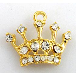 Crown charm with rhinestone, alloy pendant, gold