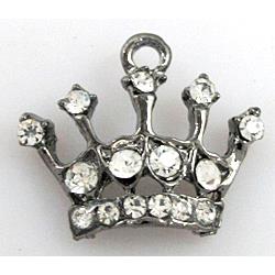 Crown charm with rhinestone, alloy pendant, black