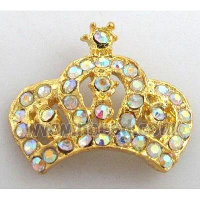 Crown charm with rhinestone, alloy, gold plated