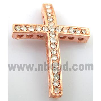 bracelet spacer, alloy cross with rhinestone, red copper