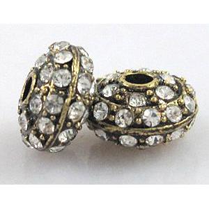 alloy bead with rhinestone, rondelle, antique gold