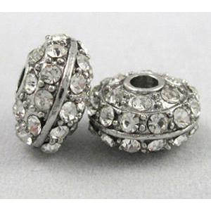 alloy bead with rhinestone, rondelle, platinum plalted