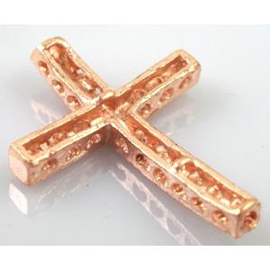 bracelet spacer, alloy cross with rhinestone, red copper