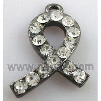 cancer awareness ribbon, alloy pendant with rhinestone, black