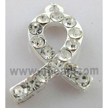 cancer awareness ribbon, alloy pendant with rhinestone, silver plated