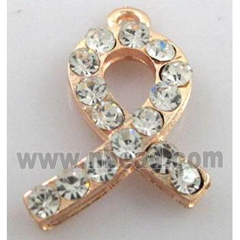 cancer awareness ribbon, alloy pendant with rhinestone, rose-gold plated