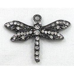 alloy pendant with rhinestone, black, dragonfly