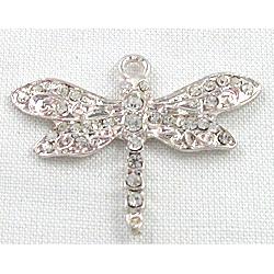 alloy pendant with rhinestone, silver plated, dragonfly