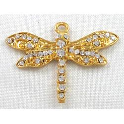 alloy pendant with rhinestone, gold, dragonfly