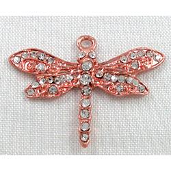 alloy pendant with rhinestone, red copper plated, dragonfly