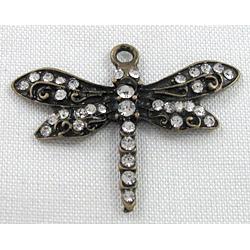 alloy pendant with rhinestone, bronze, dragonfly
