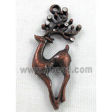 alloy pendant with rhinestone, Wapiti, antique red copper plated