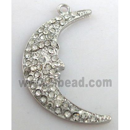 alloy pendant with rhinestone, moon, platinum plated
