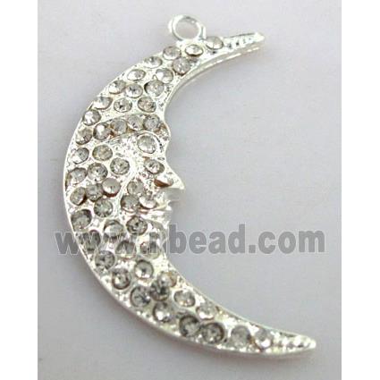 alloy pendant with rhinestone, moon, silver plated
