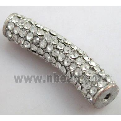 bracelet bar, alloy spacer tube with rhinestone, platinum plated