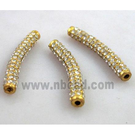 bracelet bar, alloy spacer tube with rhinestone, gold plated