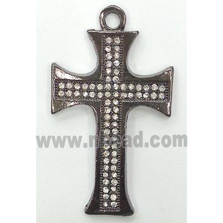 alloy pendant with rhinestone, cross, black