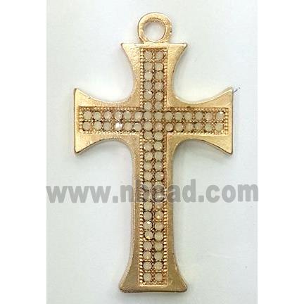 alloy cross pendant with CZ Rhinestone, duck-gold