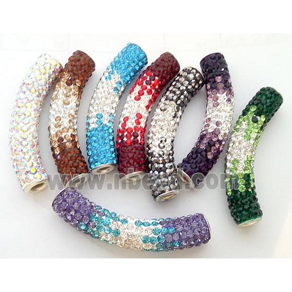 bracelet spacer, copper, fimo tube with rhinestone, mixed color