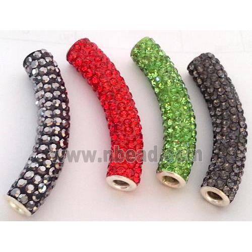 bracelet spacer, copper, fimo tube with rhinestone, mixed color