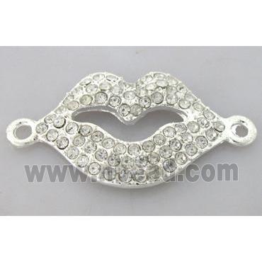 Bracelet bar, alloy connector with rhinestone, silver plated
