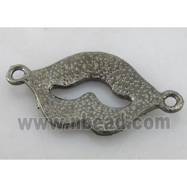 Bracelet bar, lip charm, alloy connector with rhinestone, black
