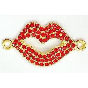 Bracelet bar, lip charm, alloy connector with rhinestone, gold