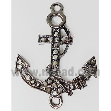 anchor charm, Bracelet bar, alloy connector with rhinestone, black