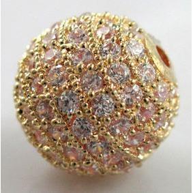 round copper beads with zircon, gold plated