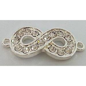 Bracelet bar, alloy connector bead with rhinestone, silver