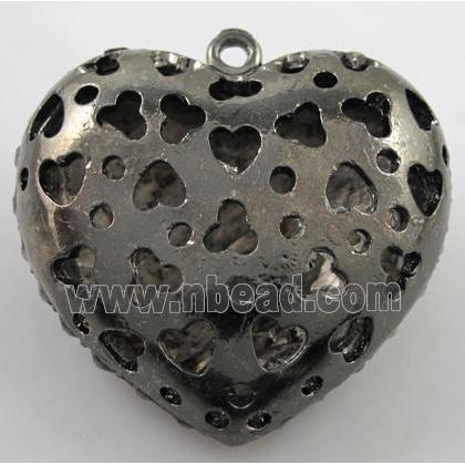 heart alloy peadant with rhinestone, black